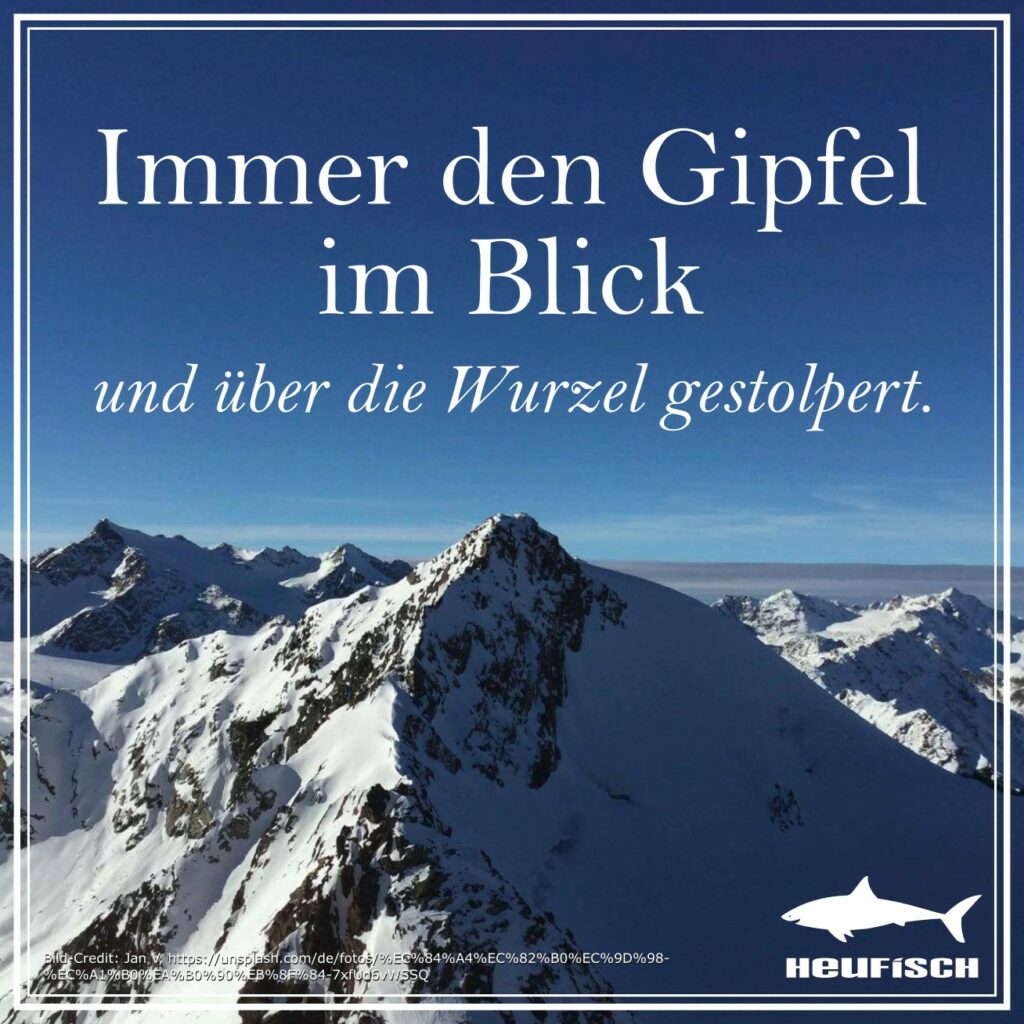 Immer den Gipfel im Blick und über die Wurzel gestolpert.